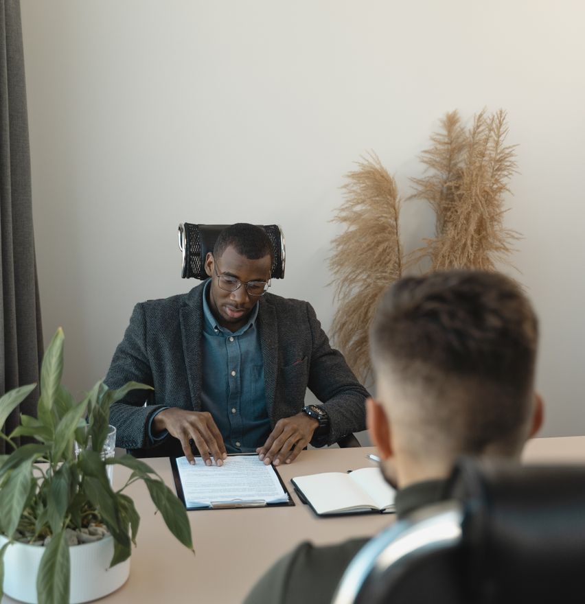 A recruiter and candidate in an interview